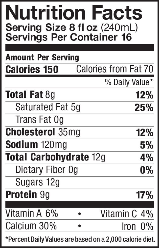 Whole Milk Nutritional Information Gallon Five Acre Farms